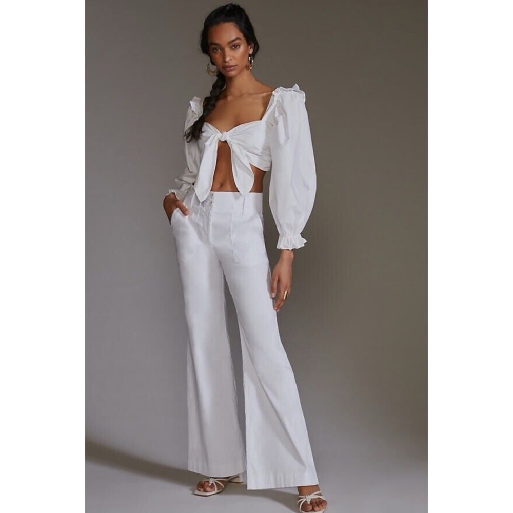 Maeve by Anthropologie The Naomi Pants Wide Leg Flare White Vacation Sz 10